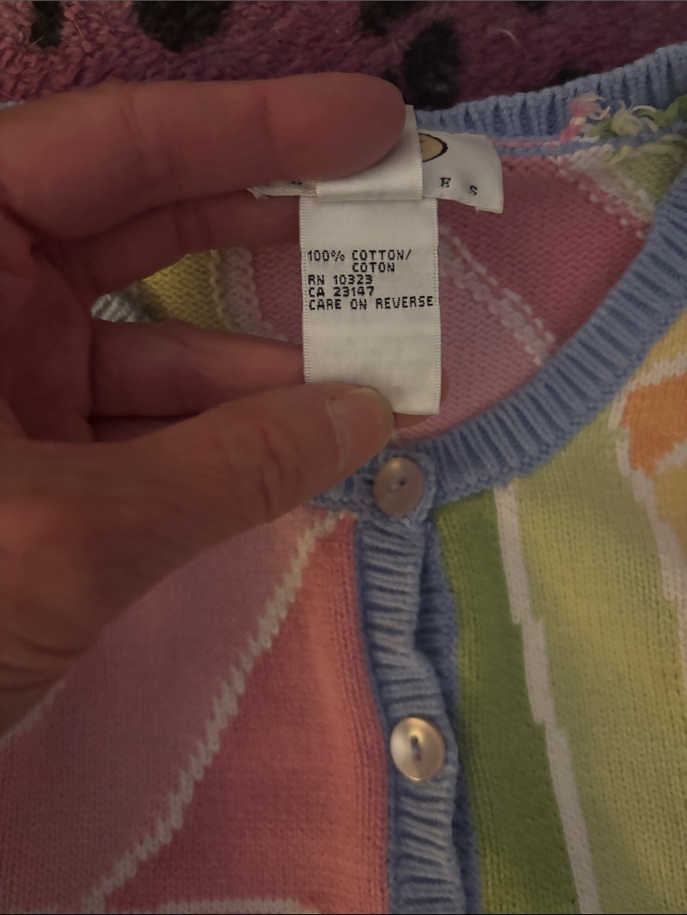 Vintage Talbots Pastel Patchwork Button Cardigan - Pink Blue Yellow Green Cream - Picture 3 of 6